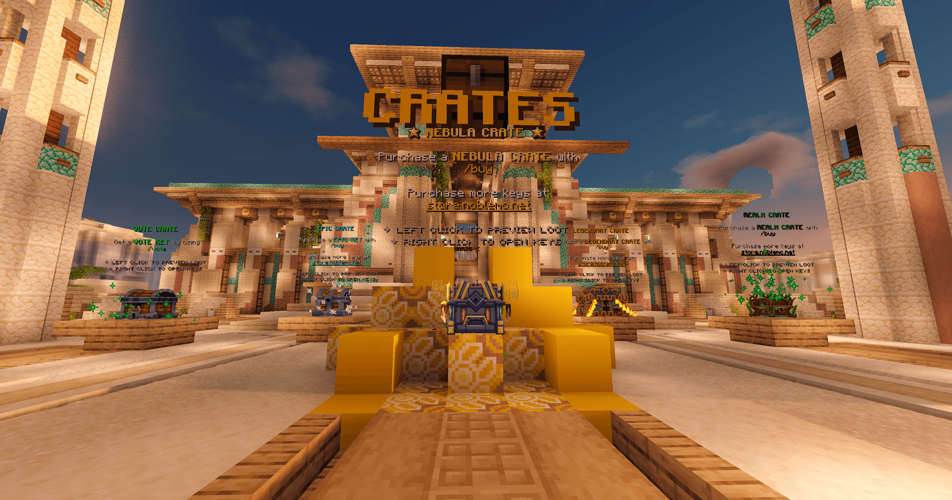 Nebula crate courtyard and crate tiers in the NobleMC spawn