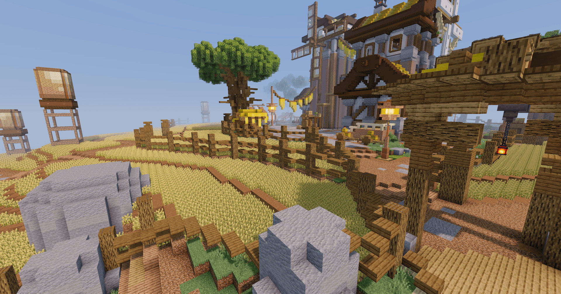 Farmstead and wheat field paths in NobleMC