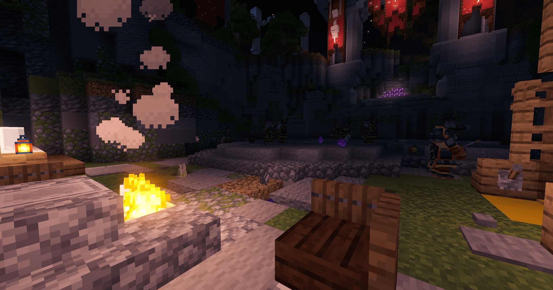 Campfire courtyard with enemies inside a NobleMC dungeon zone