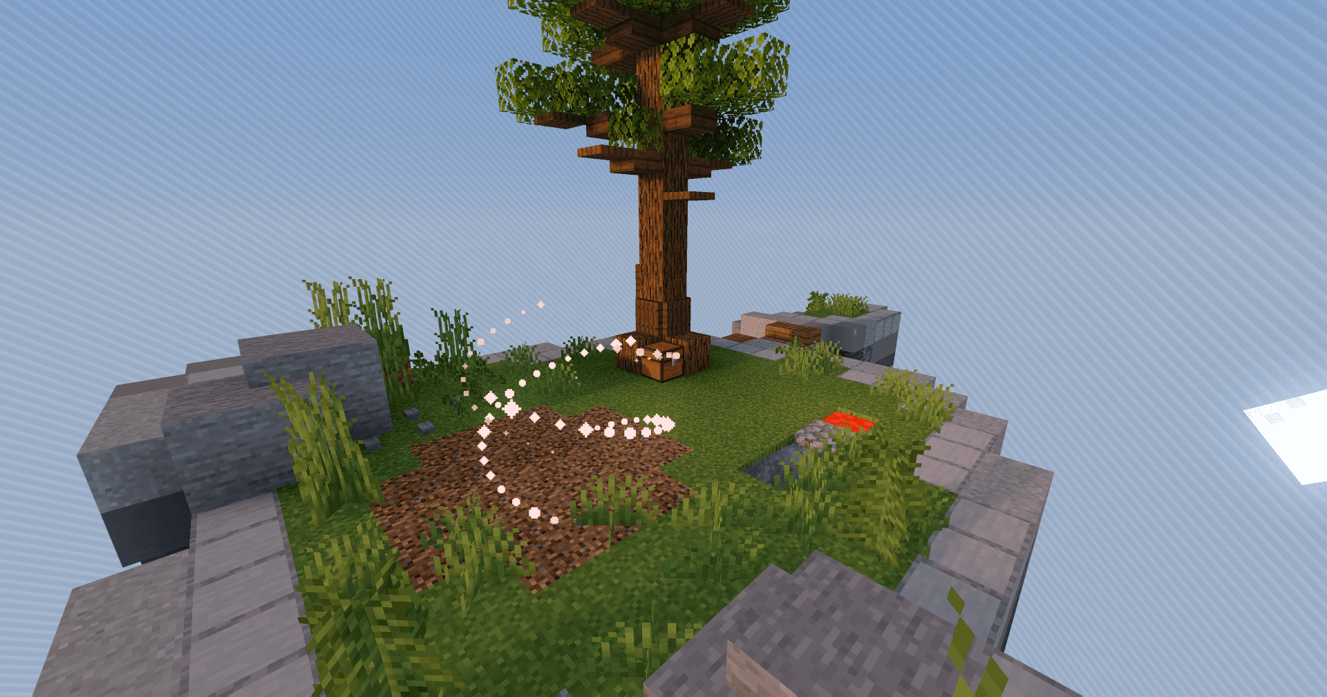 Starter island platform with a tree and chest in NobleMC