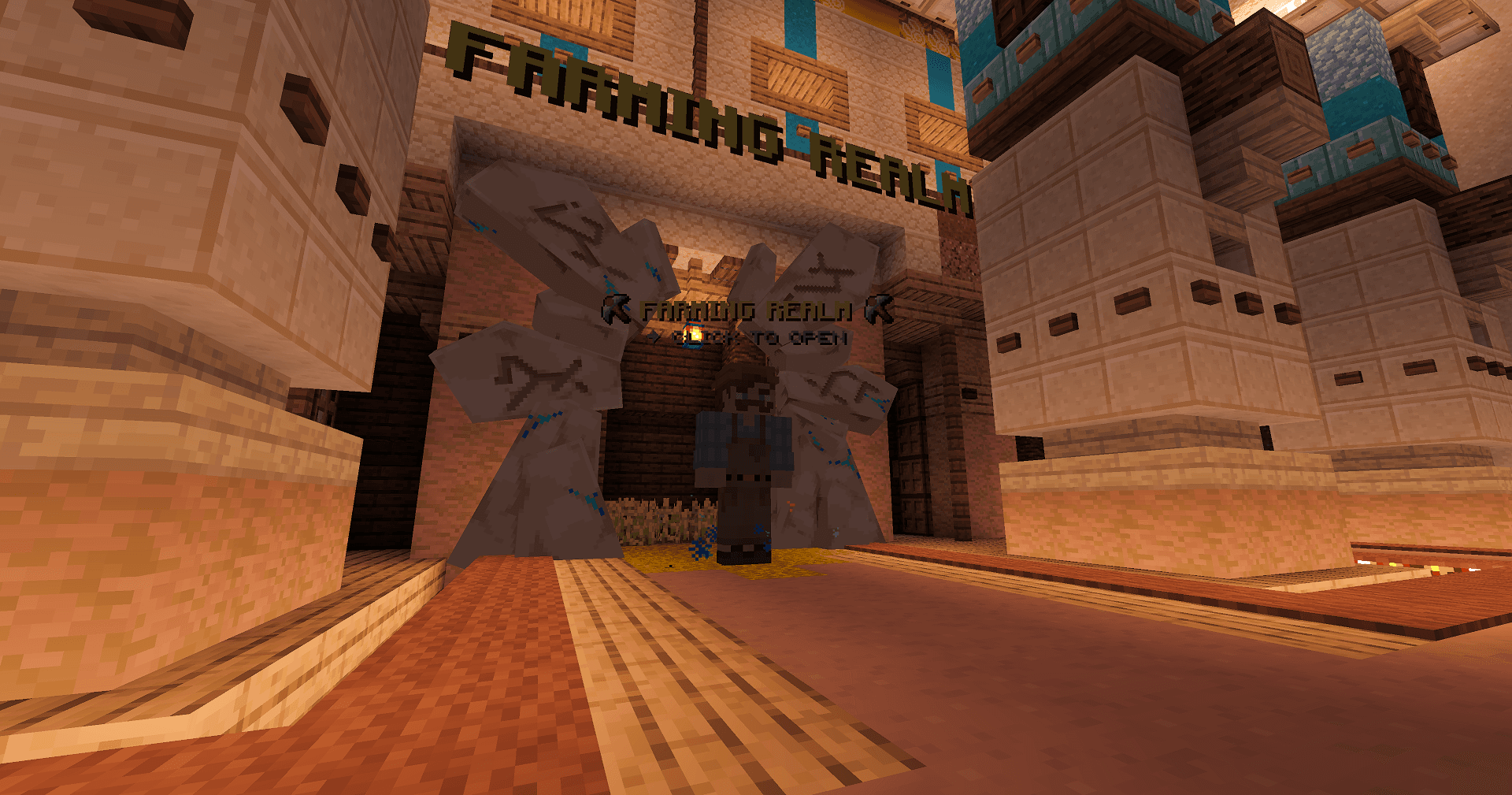 Dungeons portal hall and statues in NobleMC